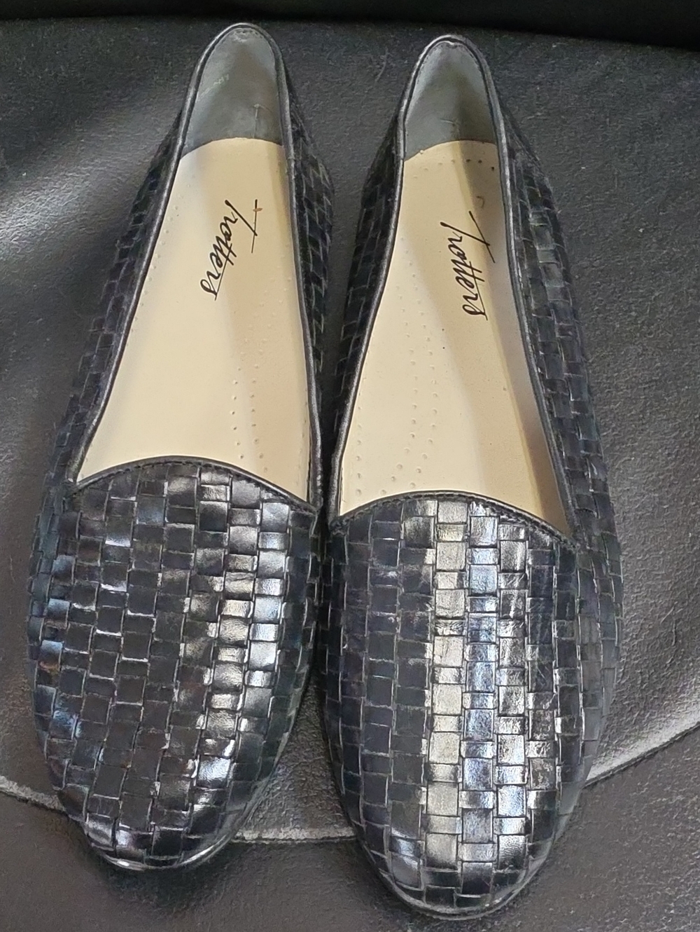 Trotters Black Woven Leather Slip-On Loafers